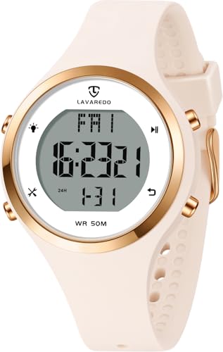 Timever Damen Armbanduhr mit Silikonband,Digitaluhr mit Alarm,Stoppuhr,Datum,Licht,Timer, Zwei Zonen,Schlummer Offwhite von Timever