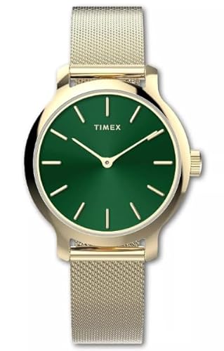 TIMEX Damenuhr Timex Transcend TW2W87300 Quarz wasserdicht 5 ATM Mineralglas grünes Zifferblatt Messing [Parallel Import], grün, Armbandtyp von Timex