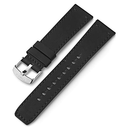 Timex 22mm Genuine Leather Quick-Release Strap – Black Matte with Silver-Tone Buckle von Timex