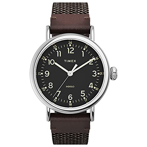 Timex 40mm Timex Standard 3-Zeiger-Niedrigblei Messinggehäuse zweiteiliger Schnellverschluss 40mm Timex Standard 3-Zeiger-Niedrigblei Messinggehäuse zweiteiliger Schnellverschluss One Size Silber/Schwarz/Braun. von Timex