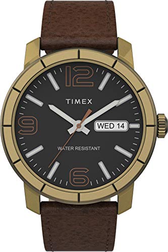 Timex 44 mm Mod 44 Lederarmband Uhr, Gold, Einheitsgröße, 44 mm Mod 44 Lederband Uhr von Timex