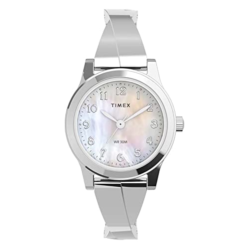 Timex Classics 25mm Armbanduhr für Damen, Halbarmreif, mit Dehnband, silberfarben, TW2V51200 von Timex