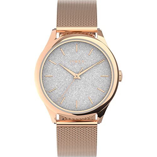 Timex Damen Trend 32mm Uhr - Rose Gold-Ton-Gehäuse mit Silber Glitter Zifferblatt und Rose Gold-Ton-Armband TW2V01400 von Timex