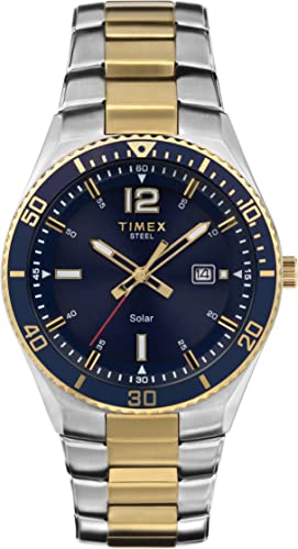 Timex Classic 43mm Herren-Armbanduhr mit blauem Zifferblatt, zweifarbiges Armband, TW2V53800 Timex Classic 43mm Herren-Armbanduhr mit blauem Zifferblatt, zweifarbiges Armband, TW2V53800 von Timex