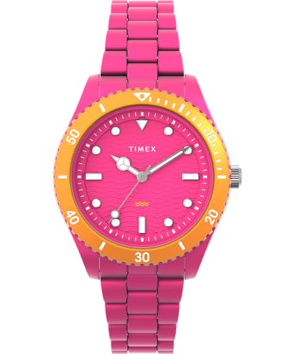 Timex TW2Y04600 Trend Damen-Armbanduhr, 37 mm, rosa Armband aus #Tide Ocean Material® mit Ziffernblatt und Gehäuse von Timex