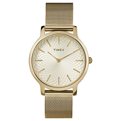 Timex Damen Analog Quarz Uhr mit Edelstahl Armband TW2R36100, Gold, Einheitsgröße von Timex