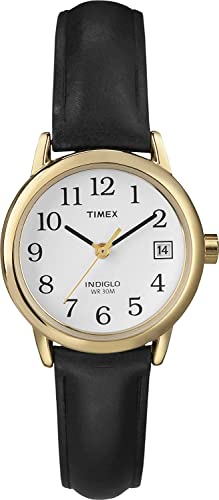 Timex Easy Reader Damen-Armbanduhr, 25 mm, schwarzes Lederarmband, Datumsfenster, Quarz-Armbanduhr, T2H341 von Timex