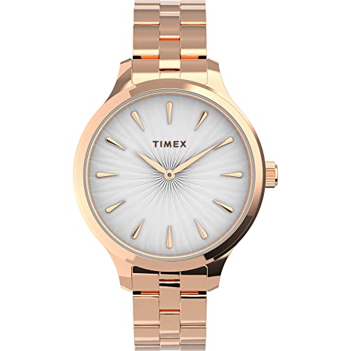 Timex Damen Trend 36mm Uhr - Rose Gold-Ton Gehäuse mit Weißem Zifferblatt und Rose Gold-Ton Armband TW2V06300 von Timex