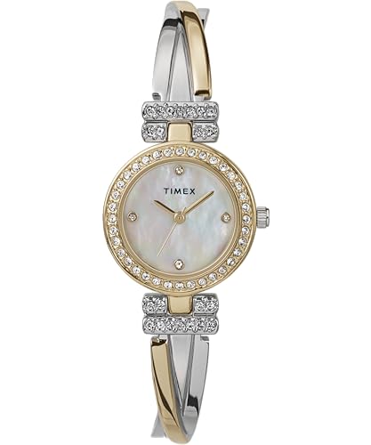 Timex Elegante Damen-Armbanduhr, 25 mm, 2-farbiges Armband, Perlmutt-Ziffernblatt, 2-farbiges Gehäuse TW2W62100 von Timex