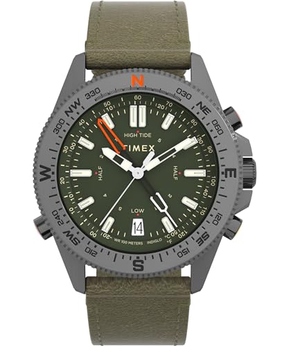 Timex Expedition North Herren-Armbanduhr, 43 mm, braunes, zweiteiliges Lederarmband Ecco DriTan™ mit Schnellverschluss, grünes Zifferblatt, Rotgussgehäuse TW2W84300 von Timex