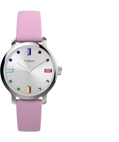 Timex Trend Damen-Armbanduhr, 31 mm, lila, zweiteiliges Lederarmband mit Schnellverschluss, silberfarbenes Zifferblatt, silberfarbenes Gehäuse TW2W84800 von Timex