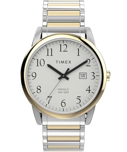 Timex Easy Reader Herren-Armbanduhr, 40 mm, zweifarbiges, dehnbares Edelstahlarmband, weißes Zifferblatt, zweifarbiges Gehäuse TW2W52100 Timex Easy Reader Herren-Armbanduhr, 40 mm, zweifarbiges, dehnbares Edelstahlarmband, weißes Zifferblatt, zweifarbiges Gehäuse TW2W52100 von Timex
