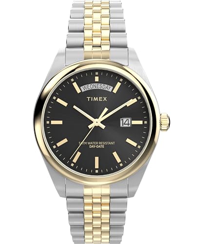 Timex Trend Herren-Armbanduhr, 41 mm, zweifarbiges Edelstahlarmband, schwarzes Ziffernblatt, zweifarbiges Gehäuse TW2Y28400 von Timex
