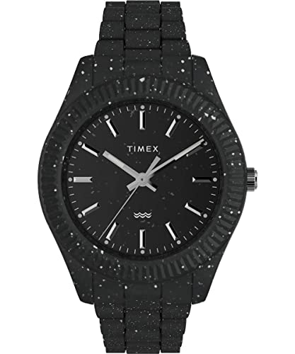 Timex Trend Herren-Armbanduhr, 42 mm, schwarzes umweltfreundliches Armband, schwarzes Zifferblatt, schwarzes Gehäuse TW2V77000 von Timex