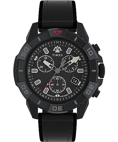 Timex Expedition North Chronograph Herren-Armbanduhr, 42 mm, schwarzes, zweiteiliges, veganes Lederarmband mit Schnellverschluss, schwarzes Zifferblatt, schwarzes Gehäuse TW2W16000 von Timex