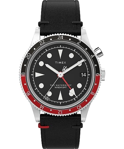 Timex Waterbury Herren-Armbanduhr, 39 mm, schwarzes, zweiteiliges Lederarmband mit Schnellverschluss, schwarzes Zifferblatt, Edelstahlgehäuse TW2W22800 von Timex