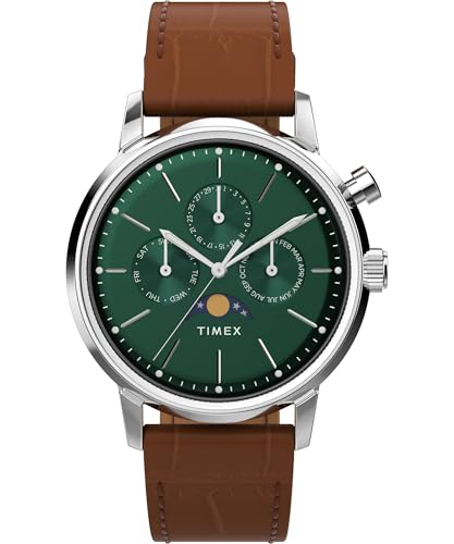 Timex Marlin Herren-Armbanduhr, 40 mm, braunes zweiteiliges Lederarmband mit Schnellverschluss, grünes Zifferblatt, Edelstahlgehäuse TW2W51000 von Timex