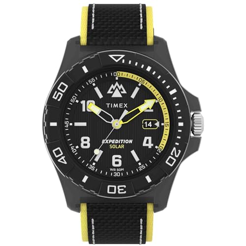 Timex Herren-Armbanduhr Expedition North, 46 mm, schwarzes, umweltfreundliches, zweiteiliges Armband mit Schnellverschluss, schwarzes Zifferblatt, schwarzes Gehäuse TW2V66200 von Timex