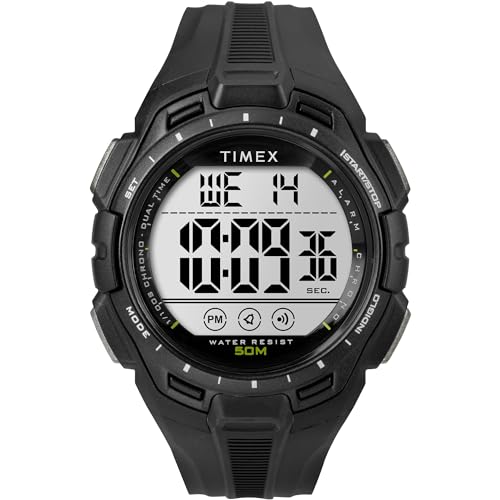 Timex Sport Herren-Armbanduhr, 43 mm, schwarzes Kunstharzarmband, digitales Zifferblatt, schwarzes Gehäuse TW5M61700 von Timex
