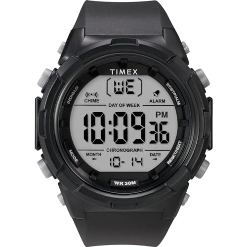 Timex Sport Herren-Armbanduhr, 50 mm, schwarzes Kunstharzarmband, digitales Zifferblatt, schwarzes Gehäuse TW5M61900 von Timex