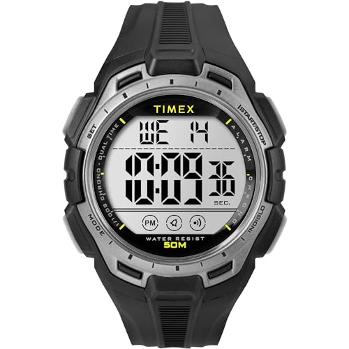 Timex Sport Herren-Armbanduhr, 43 mm, schwarzes Kunstharzarmband, digitales Zifferblatt, schwarzes Gehäuse TW5M63600 von Timex
