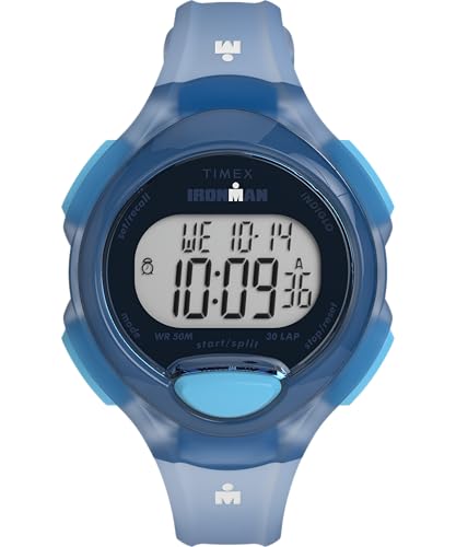 Timex Ironman Damen-Armbanduhr, 34 mm, blaues Polyurethan-Armband, digitales Ziffernblatt, blaues Gehäuse TW5M65800 von Timex
