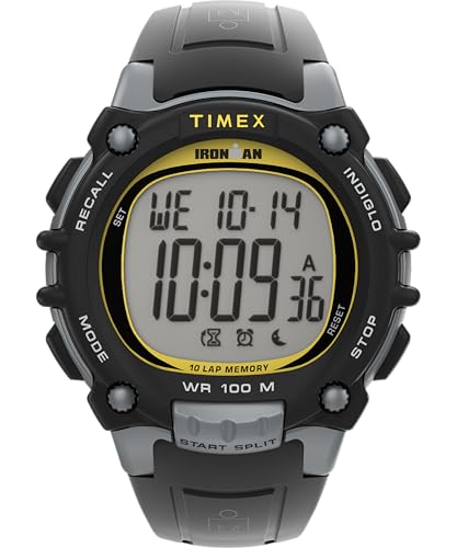 Timex Ironman Essential Herren-Armbanduhr, 44 mm, schwarzes Polyurethan-Armband, digitales Ziffernblatt, graues Gehäuse TW5M64600 von Timex