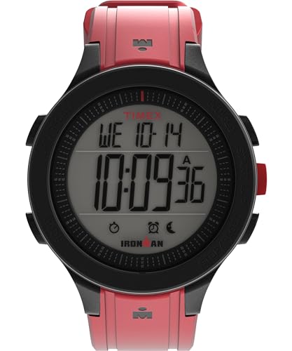 Timex Ironman T200 Armbanduhr, Unisex, 42 mm, rotes Silikonarmband, digitales Zifferblatt, schwarzes Gehäuse TW5M62300 von Timex