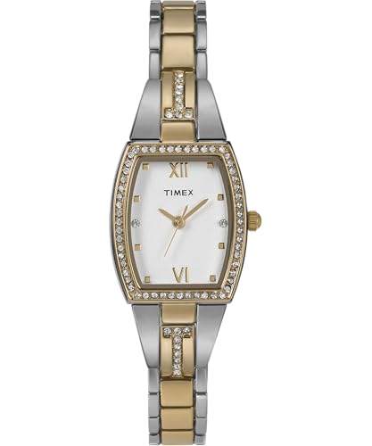 Timex Main Street Damen-Armbanduhr, 22 mm, zweifarbiges Armband aus Legierung, silberfarbenes Zifferblatt, zweifarbiges Gehäuse TW2W95800 von Timex