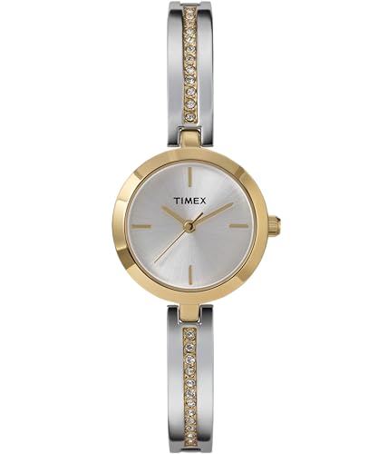 Timex Main Street Damen-Armbanduhr, 25 mm, zweifarbiges Armband aus Legierung, silberfarbenes Zifferblatt, goldfarbenes Gehäuse TW2W96200 von Timex