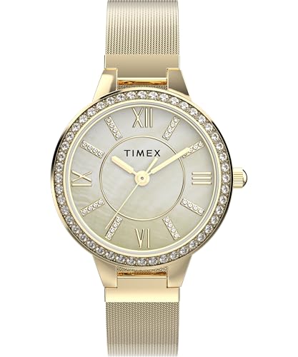 Timex Main Street Damen-Armbanduhr, 29 mm, Armband aus goldfarbener Legierung, Perlmutt-Zifferblatt, goldfarbenes Gehäuse TW2Y30500 von Timex