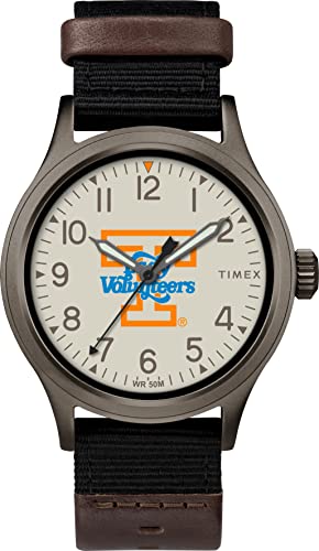 Timex Men's Collegiate Clutch 40mm Watch – Tennessee Lady Volunteers with Black Fabric & Brown Leather Strap von Timex