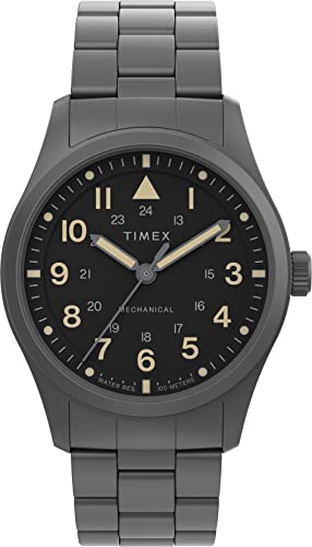 Timex Men's Expedition North Field Post Mechanical 38mm Watch – Black Dial Stainless Steel Case with Black Stainless Steel Bracelet von Timex