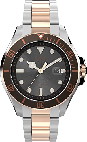 Timex Men's Harborside Coast 43mm Watch Black Dial & Top Ring with Two-Tone Rose Case & Stainless Steel Bracelet von Timex
