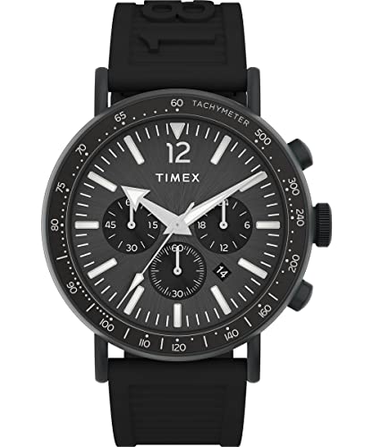 Timex Men's Standard Tachymeter Chronograph 43mm Watch - Black Strap Black Dial Black Case von Timex