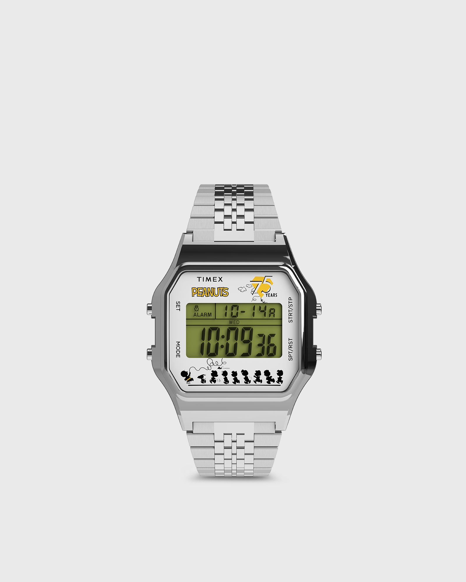 Timex Peanuts 75th Anniversary T-80 Silver Tone Case and Stainless Steel Bracelet 34mm case men Watches silver in Größe:ONE SIZE Timex Peanuts 75th Anniversary T-80 Silver Tone Case and Stainless Steel Bracelet 34mm case men Watches silver in Größe:ONE SIZE von Timex