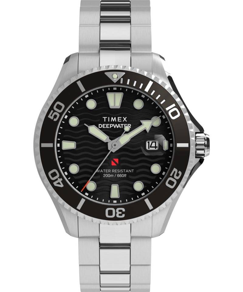 Timex Quarzuhr DEEP WATER MERIDIAN TW2W82000AJ, Armbanduhr, Herrenuhr, Edelstahlarmband, Datum, Leuchtzeiger von Timex