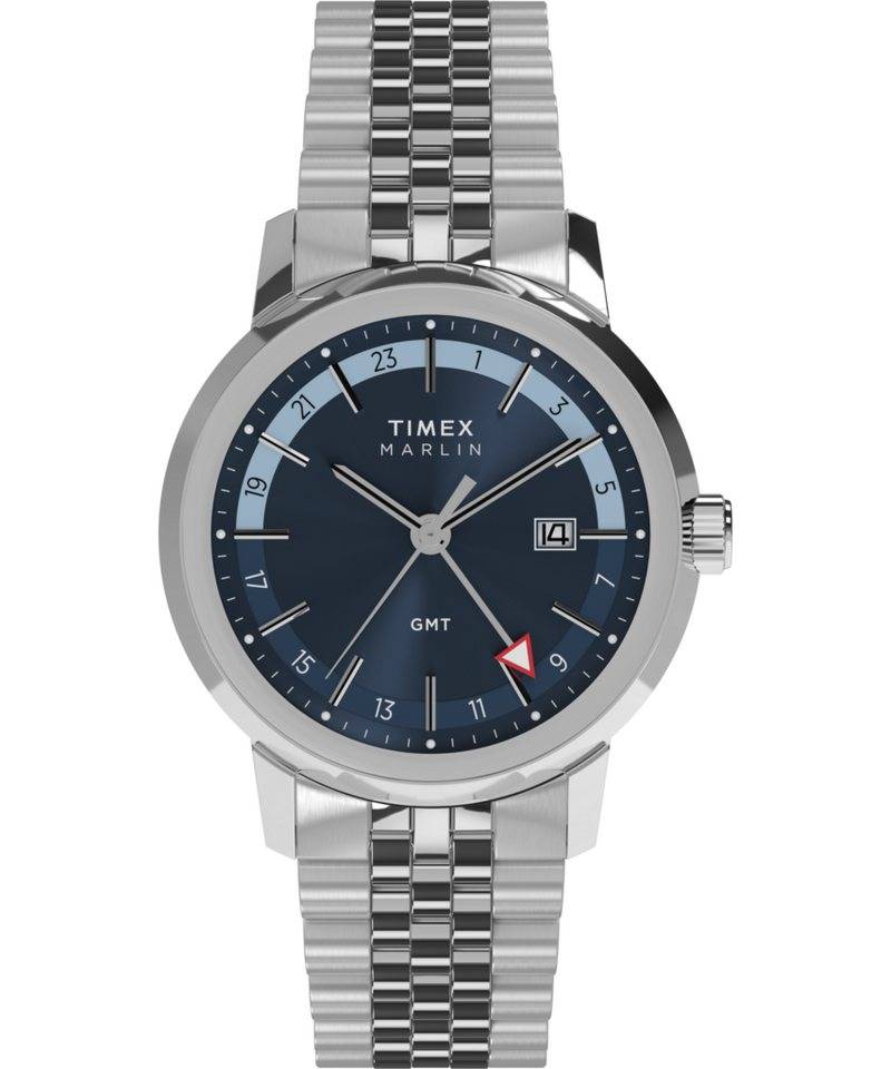 Timex Quarzuhr MARLIN GMT TW2Y47600AJ, Armbanduhr, Herrenuhr, Edelstahlarmband, Datum, Dualzeit von Timex