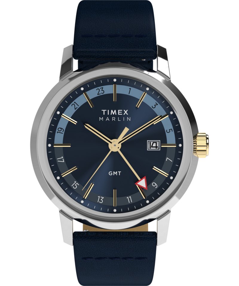 Timex Quarzuhr MARLIN GMT TW2Y47900AJ, Armbanduhr, Herrenuhr, Lederarmband, Datum, Dualzeit von Timex