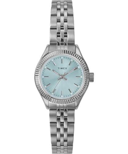 Timex TW2W90700 Trend Damen-Armbanduhr, 25 mm, silberfarbenes Edelstahlarmband mit blauem Ziffernblatt und silberfarbenem Gehäuse von Timex