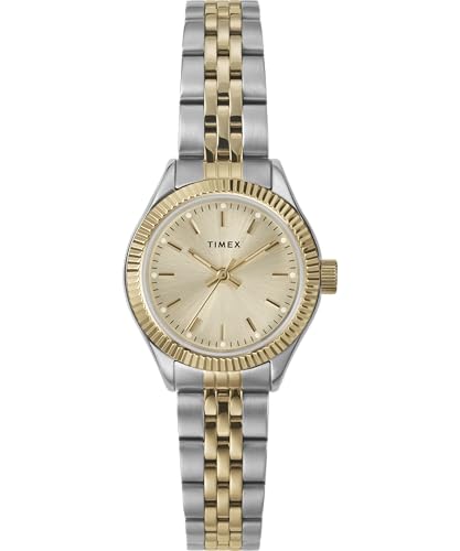 Timex TW2W90900 Trend Damen-Armbanduhr, 25 mm, zweifarbiges Edelstahlarmband mit goldfarbenem Zifferblatt und zweifarbigem Gehäuse von Timex