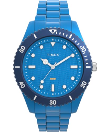 Timex TW2Y04300 Trend Herren-Armbanduhr, 42 mm, blaues Armband aus #Tide Ocean Material® mit blauem Ziffernblatt und blauem Gehäuse von Timex