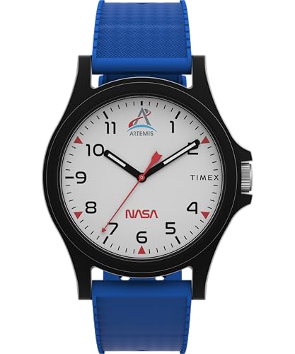 Timex TW2Y13100 Unisex Main Street-Uhr, 40 mm, blaues Silikonarmband mit weißem Ziffernblatt und schwarzem Gehäuse von Timex