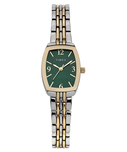 Timex TW2Y22300 Trend Damen-Armbanduhr, 21 mm, zweifarbiges Metalllegierungs-Armband mit grünem Zifferblatt und zweifarbigem Gehäuse von Timex