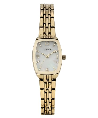 Timex TW2Y22400 Trend Damen-Armbanduhr, 21 mm, Armband aus goldfarbener Legierung mit Perlmutt-Zifferblatt und goldfarbenem Gehäuse von Timex