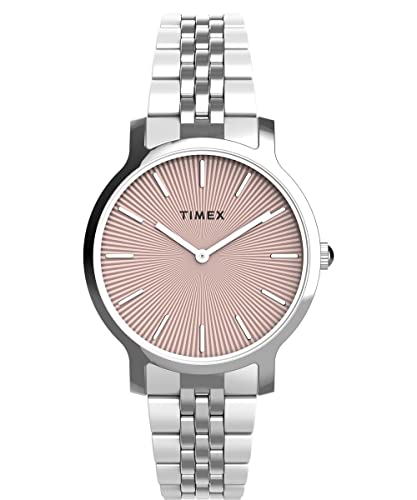 Timex Transcend Damen-Armbanduhr, 34 mm, Edelstahl, rosa Zifferblatt, silberfarbenes Gehäuse, Edelstahl von Timex