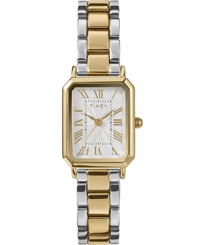 Timex Trend Damen-Armbanduhr, 21 mm, Armband aus zweifarbiger Legierung, weißes Ziffernblatt, zweifarbiges Gehäuse TW2Y01300 von Timex