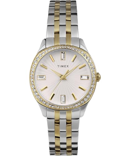 Timex Trend Damen-Armbanduhr, 36 mm, zweifarbiges Edelstahlarmband, silberfarbenes Zifferblatt, zweifarbiges Gehäuse TW2W17700 von Timex