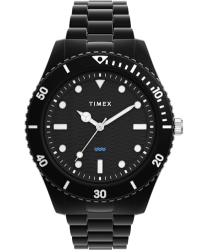 Timex Trend Herren-Armbanduhr, 42 mm, schwarzes Armband aus #Tide Ocean Material, schwarzes Ziffernblatt, schwarz Gehäuse TW2Y04500 von Timex