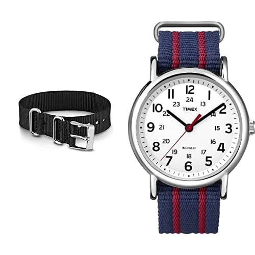 Timex Unisex Analog Quarz mit Nylon Armband T2N747 + Unisex Erwachsene Nylon Uhrenarmband TW7C03500 von Timex